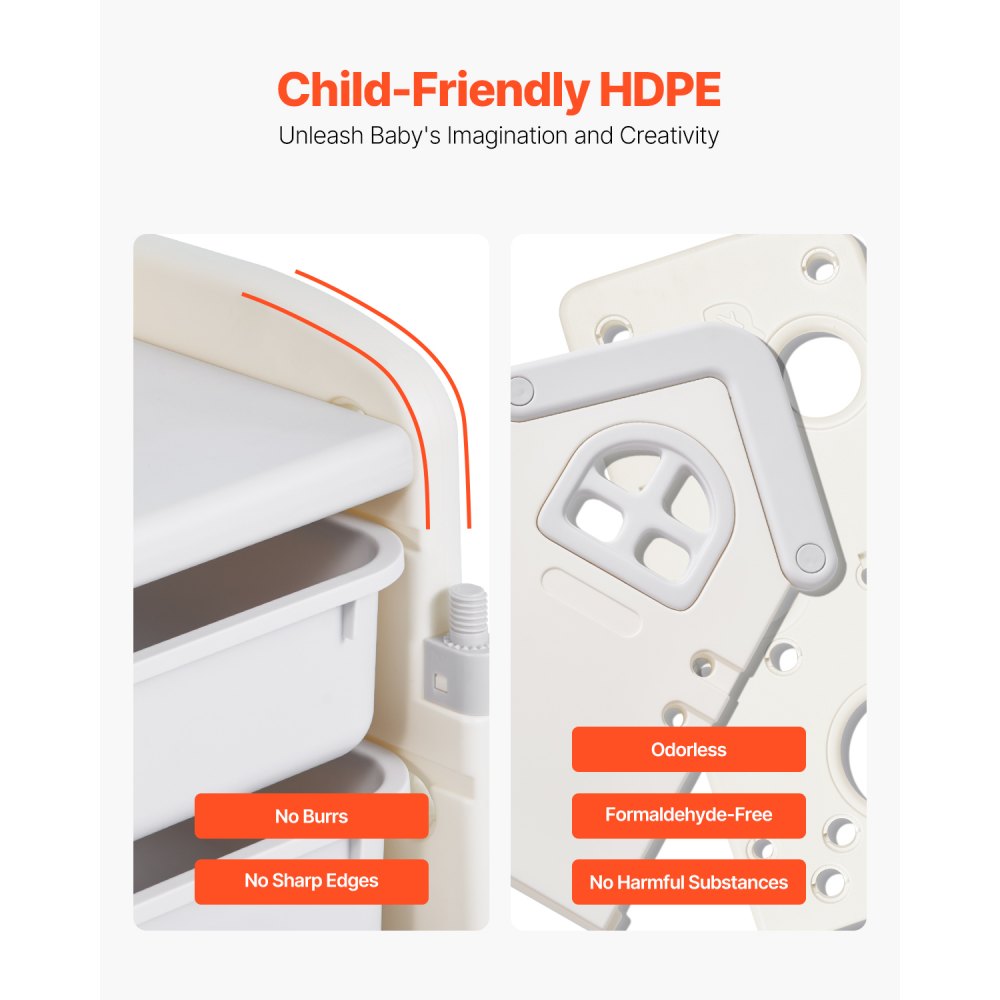 VEVOR 4-Tier Kids Toy Storage with Bookshelf with 10 Movable Plastic Bins