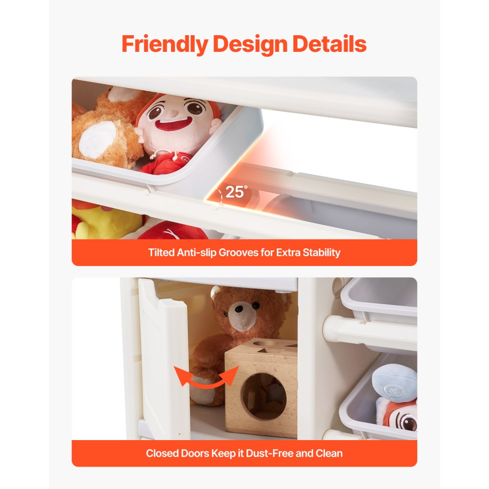 VEVOR 4-Tier Kids Toy Storage with Bookshelf with 10 Movable Plastic Bins