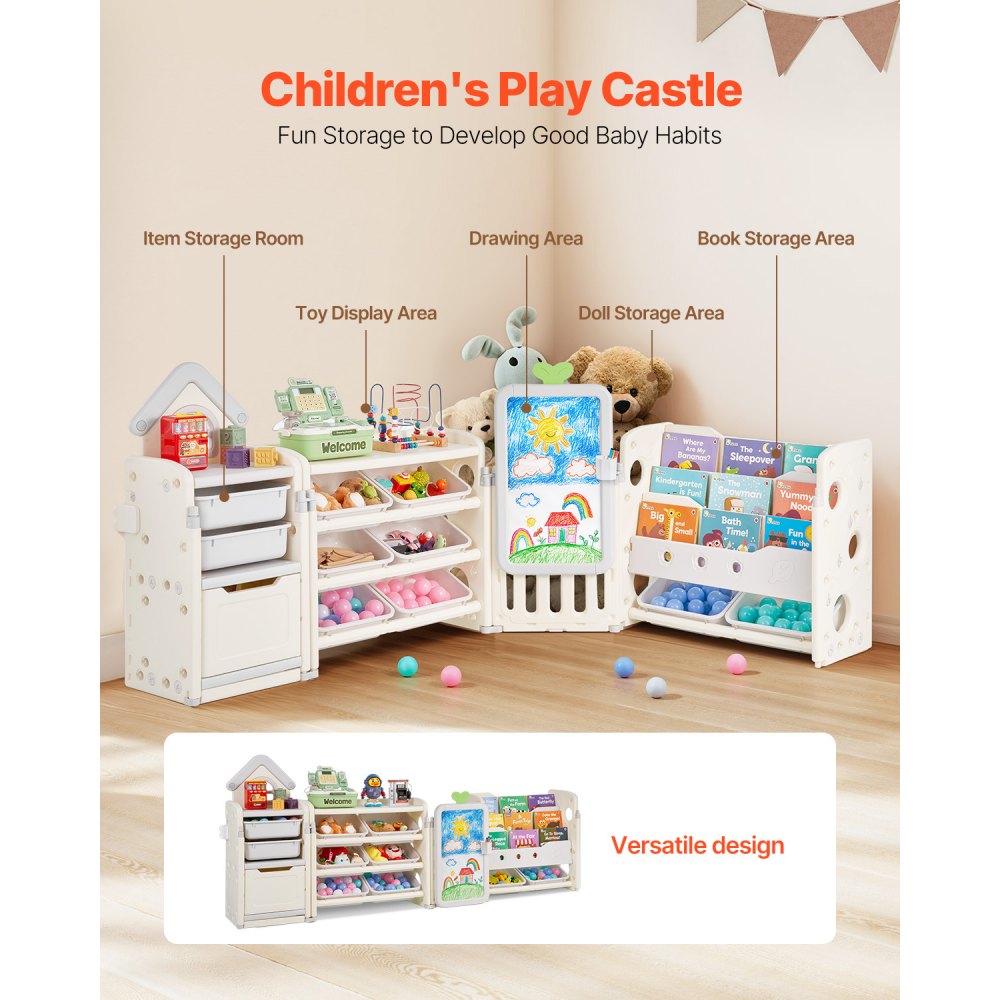 VEVOR Kid Toy Storage and Bookshelf with 10 Movable Plastic Bins & Drawing Board