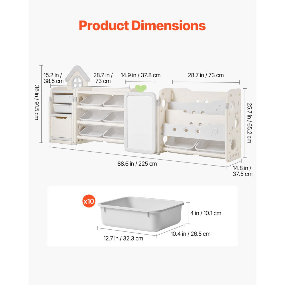 VEVOR Kid Toy Storage and Bookshelf with 10 Movable Plastic Bins & Drawing Board