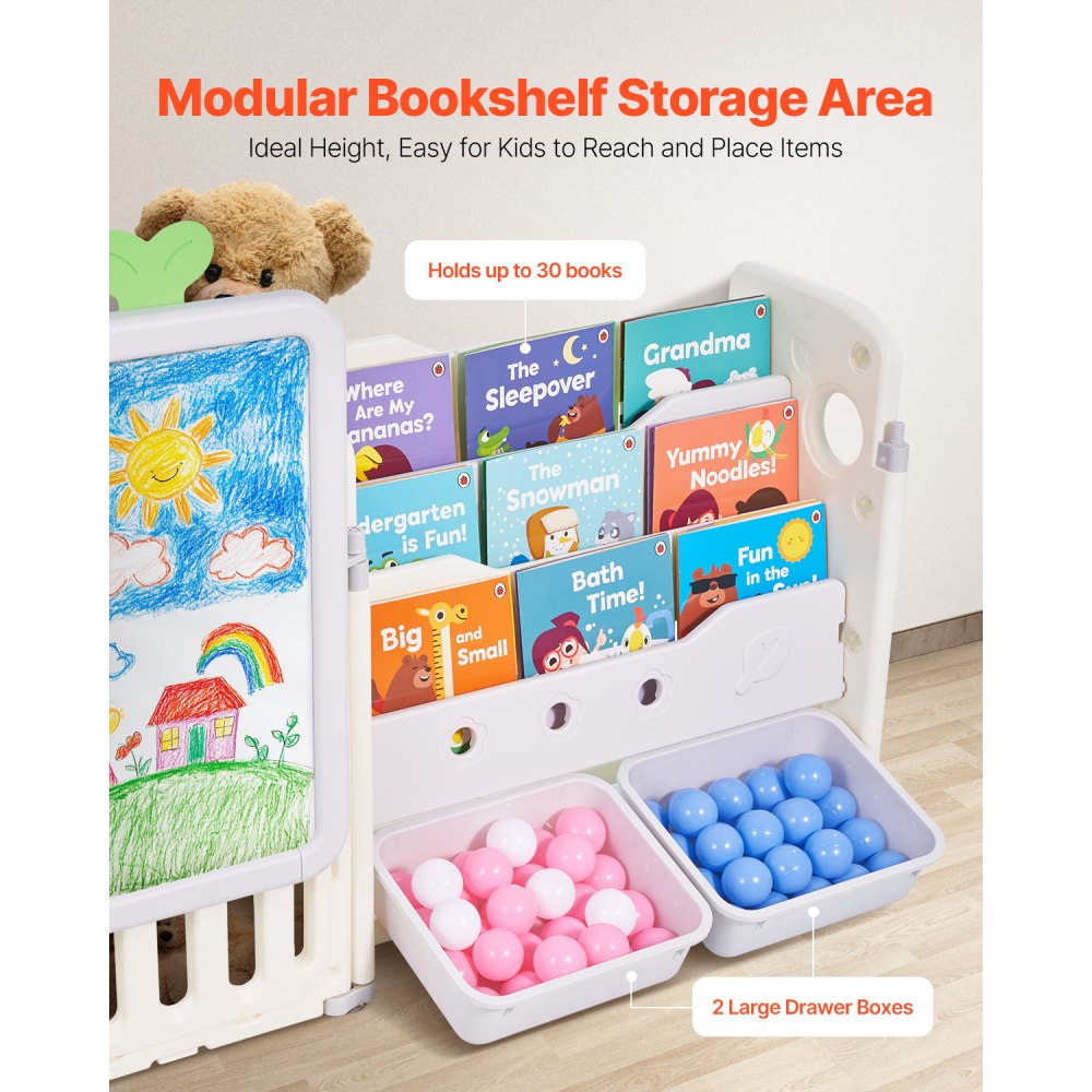 VEVOR Kid Toy Storage and Bookshelf with 10 Movable Plastic Bins & Drawing Board