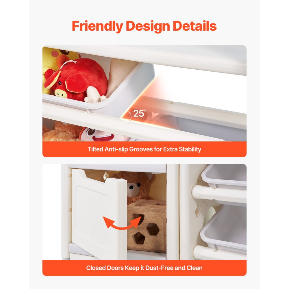 VEVOR Kid Toy Storage and Bookshelf with 10 Movable Plastic Bins & Drawing Board
