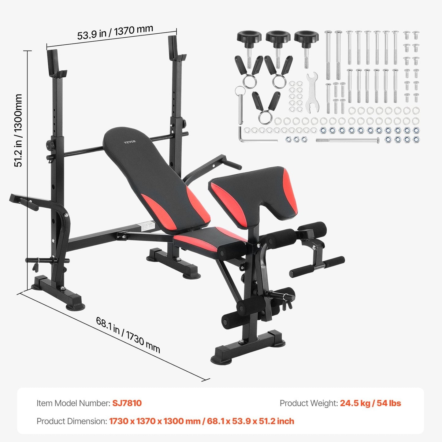 Adjustable Home Gym Weight Bench with Squat Rack and Pull-Up Handles