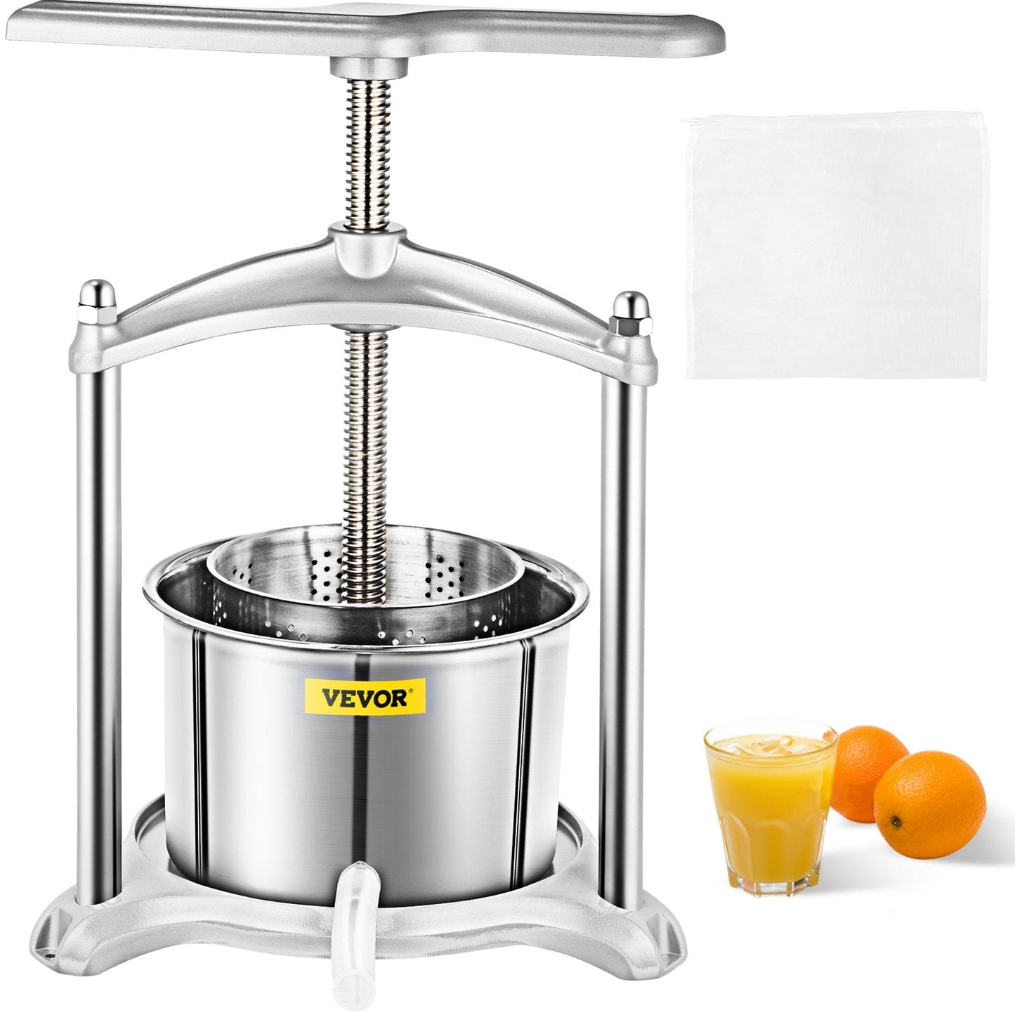 Manual 6L Stainless Steel Fruit Press & Grinder for Wine, Cider, and More