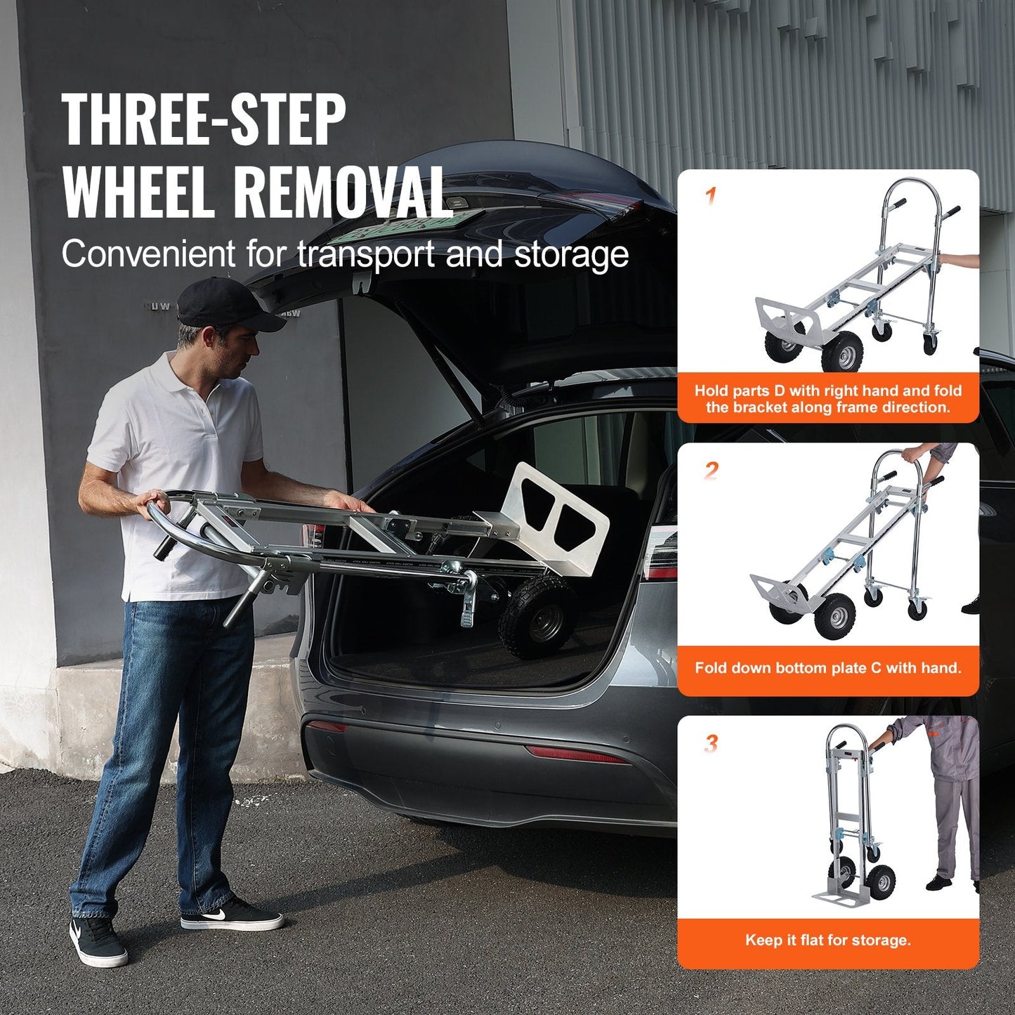 Aluminum Convertible Hand Truck, 2-in-1, 454 kg Capacity, Folding Utility Cart