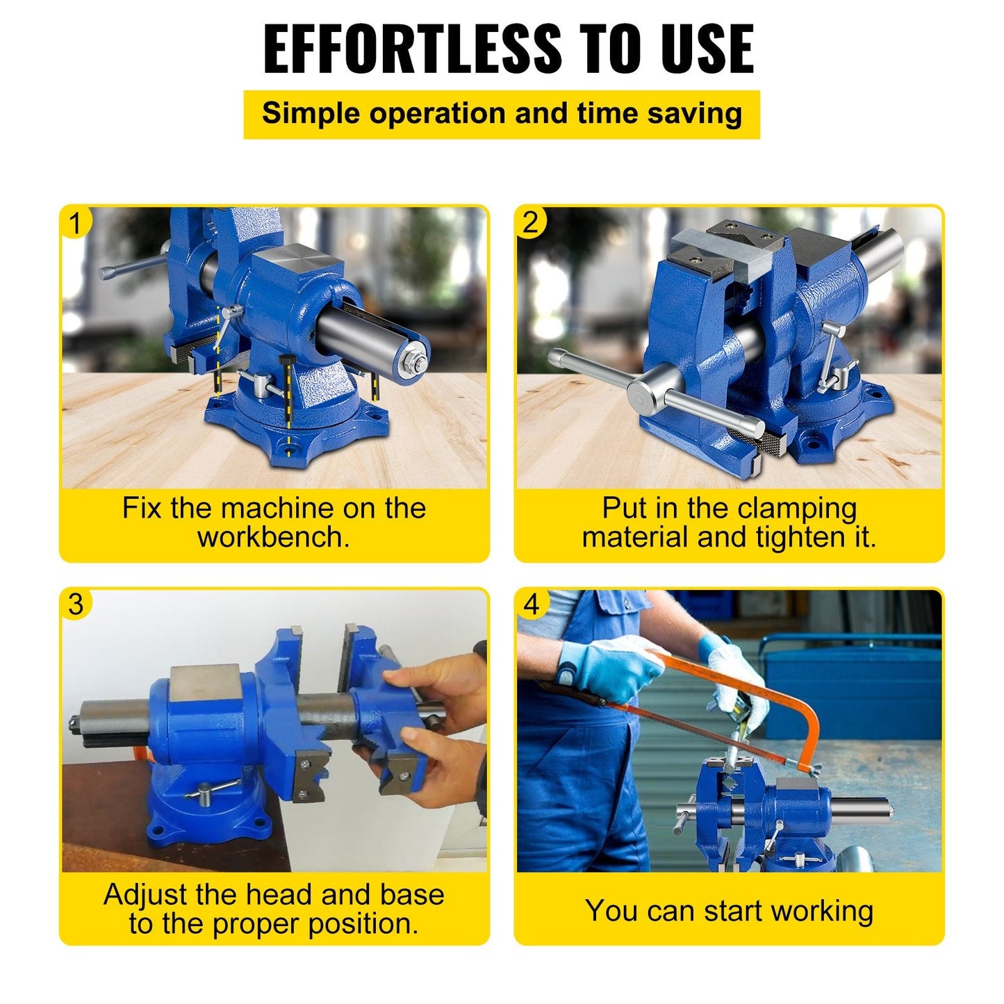 Heavy Duty 0.13m Bench Vise with 360° Swivel Base, Dual Clamps, High Precision
