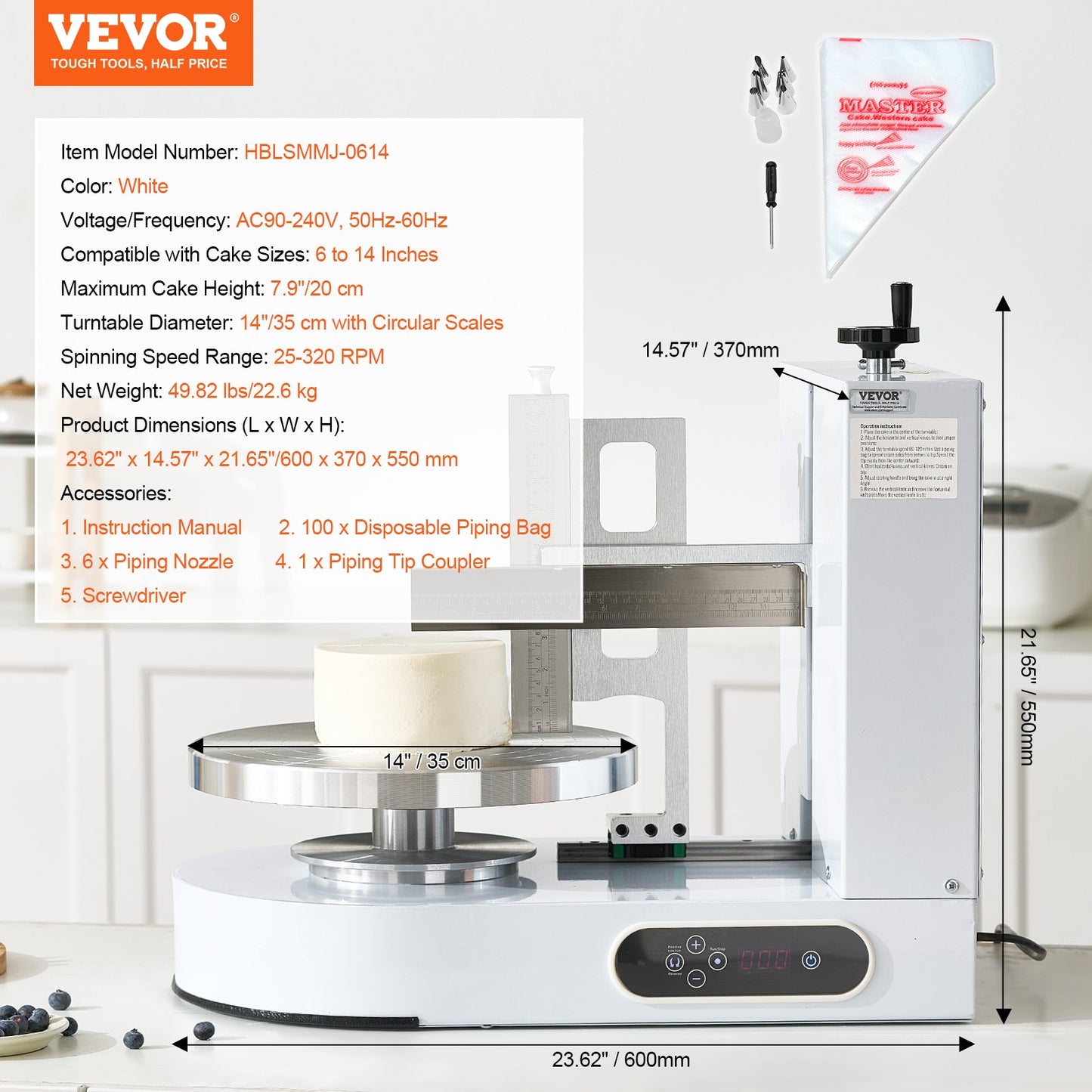 VEVOR Cake Decorating Machine Cake Frosting Spreading for 6" to 14" Cake White