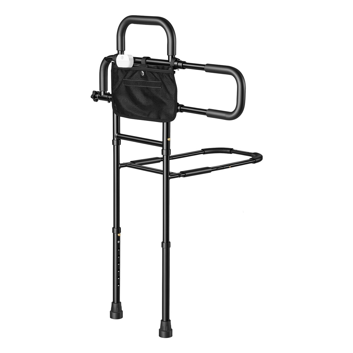 Bed Rails for Elderly Adults Bed Side Assist Rail with Floor Support, Motion Sensor LED Light, 136kg Dual-Handle Support, Adjustable Handle Length, Storage Pocket, Fits King Queen Full Twin Bed