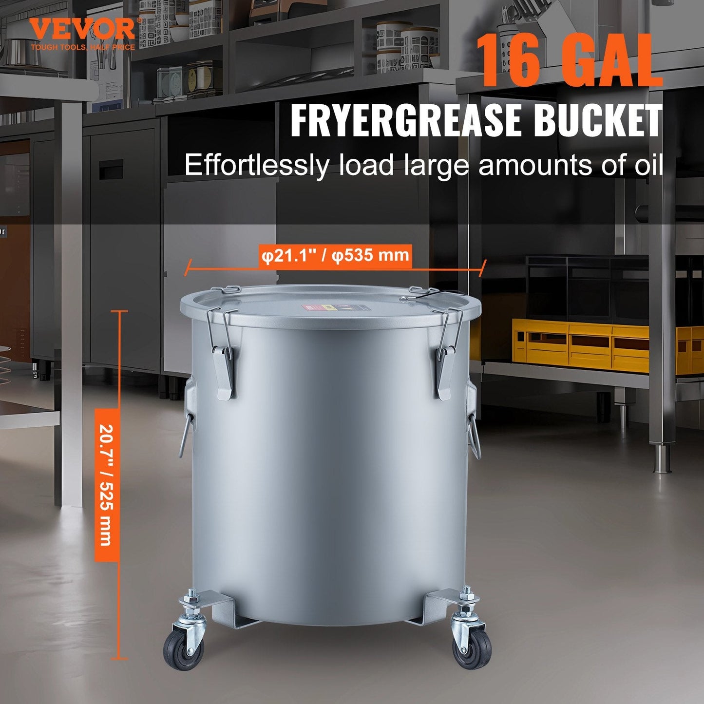 High-Capacity 60.5L Oil Disposal Caddy with Casters and Filter Bag, Gray