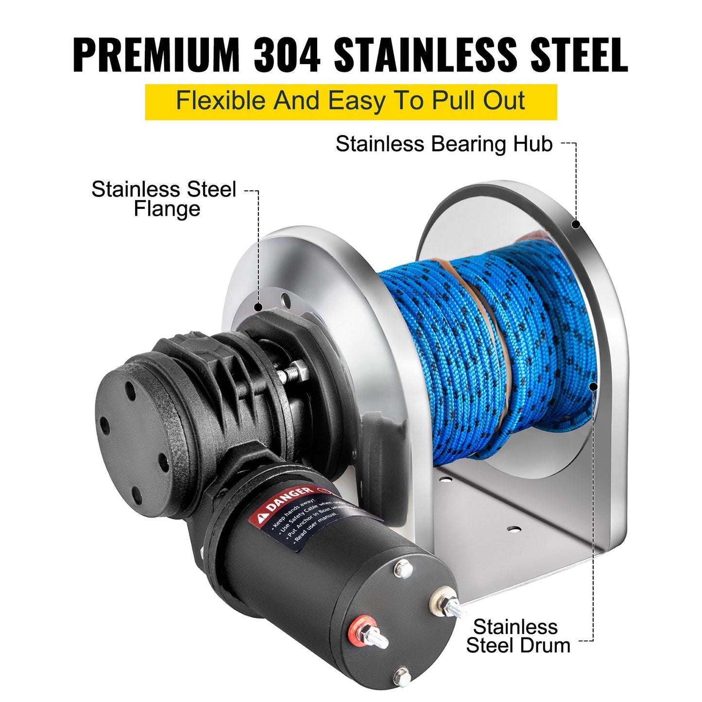 Electric Anchor Winch, 2500kg Load, 6mm x 45m Rope, 700W Motor, Full Kit