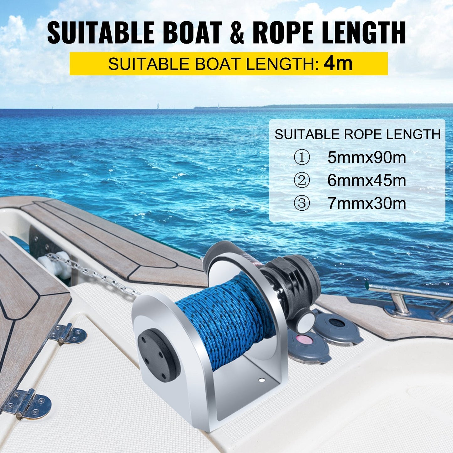 Electric Anchor Winch, 2500kg Load, 6mm x 45m Rope, 700W Motor, Full Kit