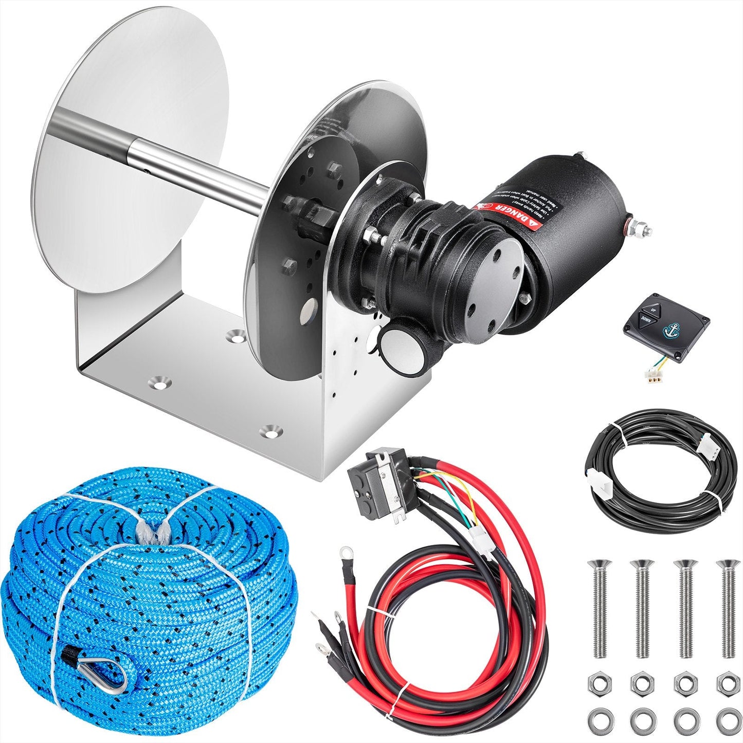 Electric Anchor Winch, 2500kg Load, 6mm x 60m Rope, 700W Motor, Full Kit