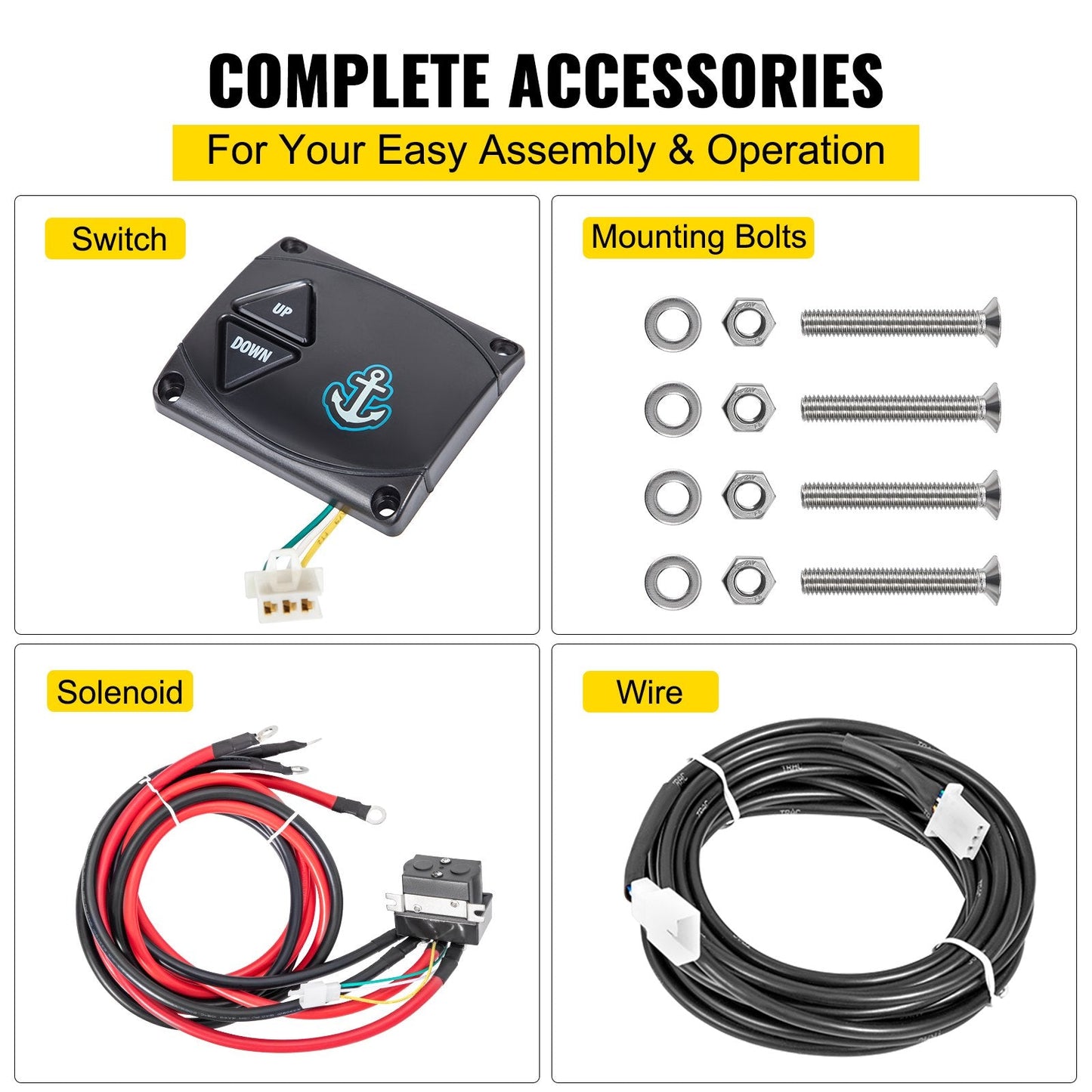 Electric Anchor Winch, 2500kg Load, 6mm x 60m Rope, 700W Motor, Full Kit
