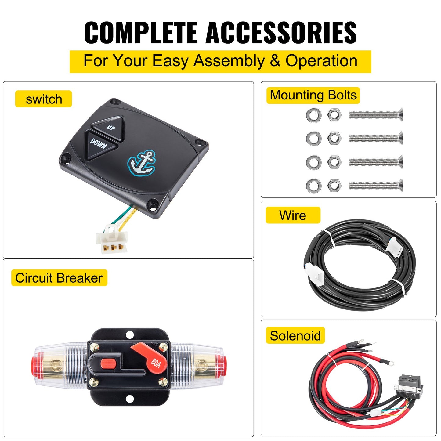 VEVOR Electric Anchor Winch Drum Winch TW240STD 8mmX90M Rope / Chain Full Kit