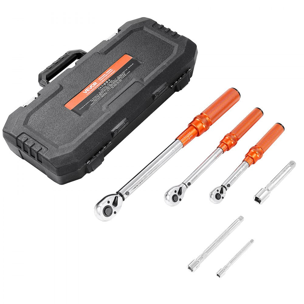 Click Torque Wrench Set 3 Pieces 1/4 3/8 1/2 Inch Drive Dual-direction