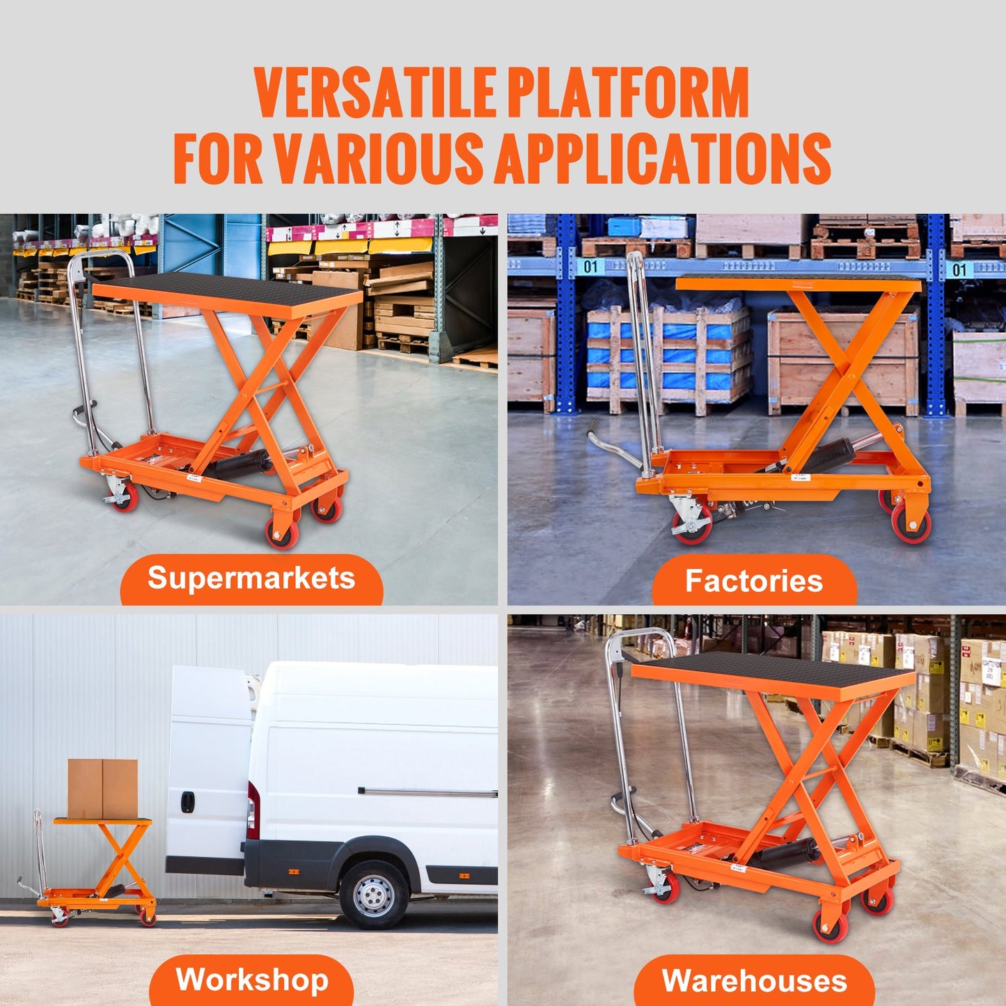 VEVOR Hydraulic Lift Table Cart, 500lbs Capacity 28.5" Lifting Height, Manual Single