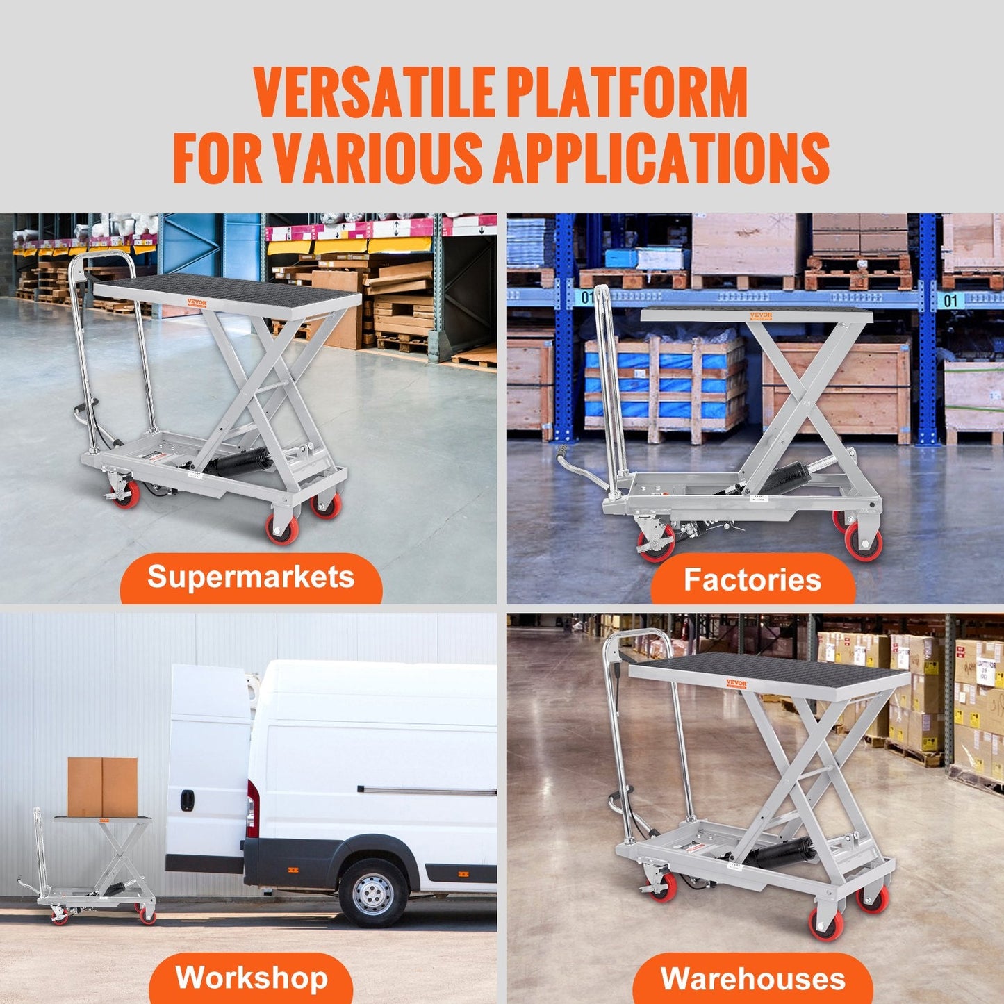 Hydraulic Lift Table Cart, 230kg Capacity, 0.7m Height, Manual Scissor Lift