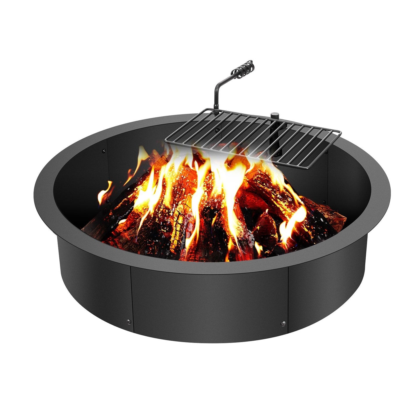 Steel Campfire Ring with BBQ Grill, 0.89m Diameter, DIY Assembly, Black