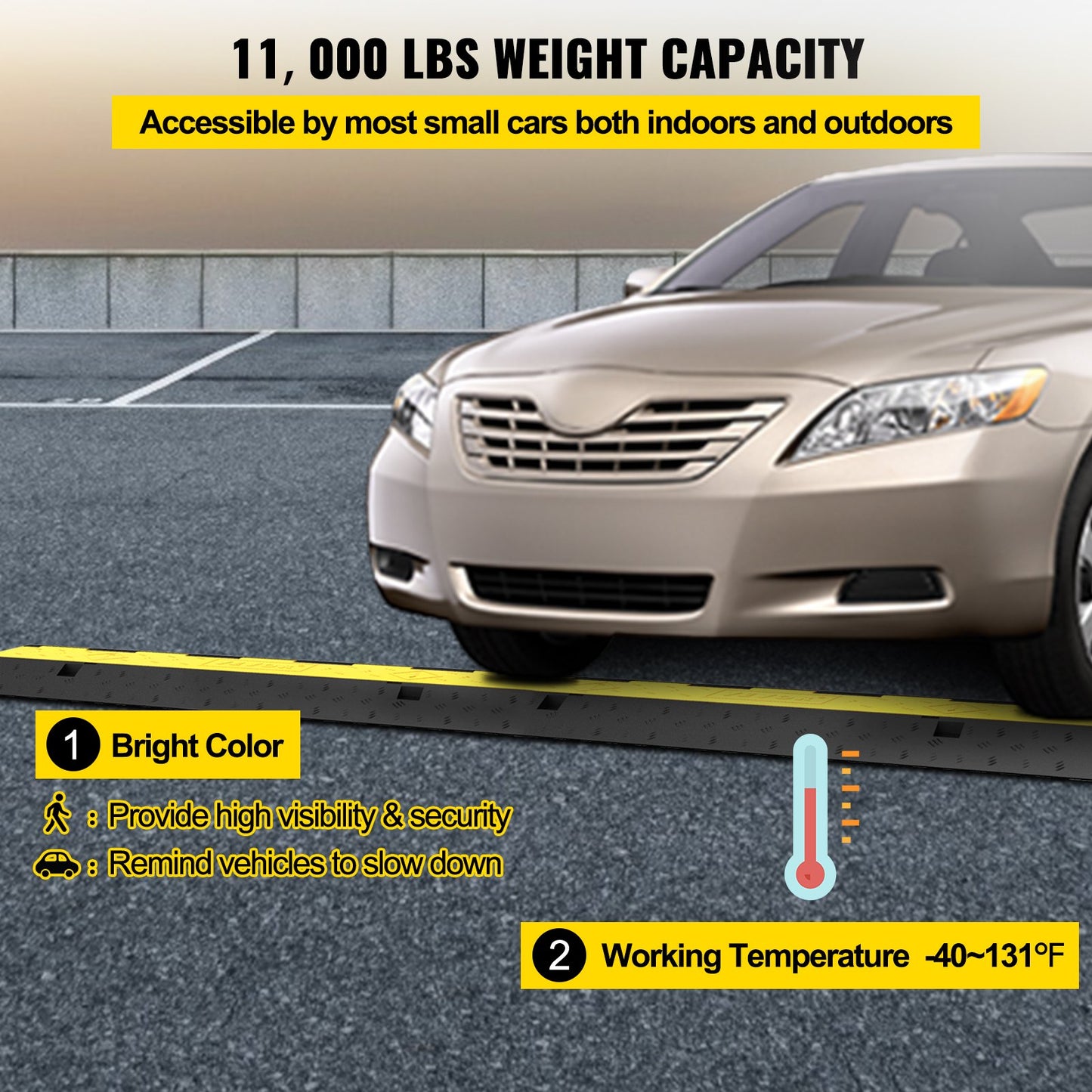 VEVOR Cable Protector Ramp, 5 Packs 2 Channels Speed Bump Hump, Rubber Modular Speed