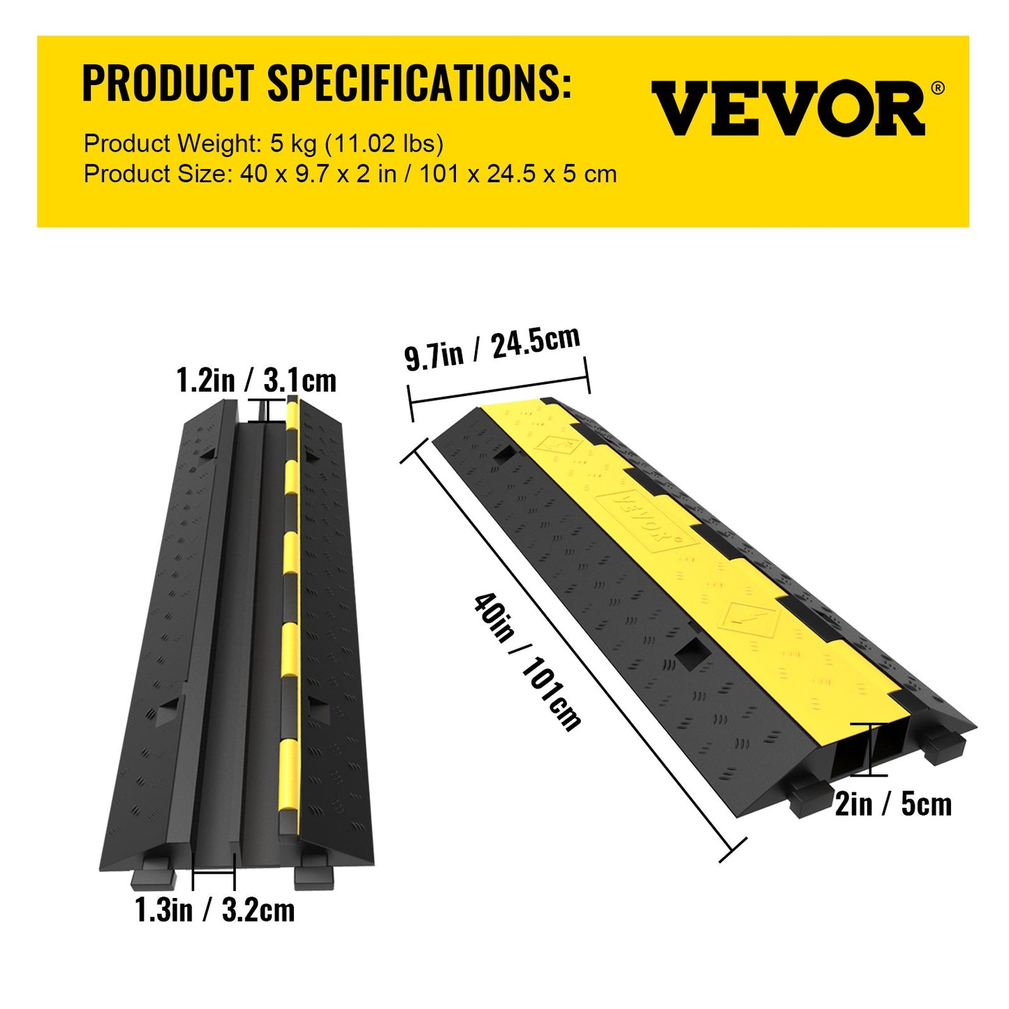 VEVOR Cable Protector Ramp, 5 Packs 2 Channels Speed Bump Hump, Rubber Modular Speed