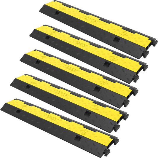 VEVOR Cable Protector Ramp, 5 Packs 2 Channels Speed Bump Hump, Rubber Modular Speed
