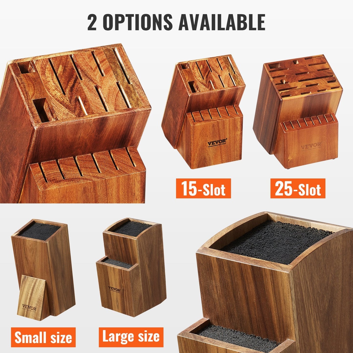 Acacia Wood Knife Organizer, 15-Slot Universal Block for Kitchen Countertops