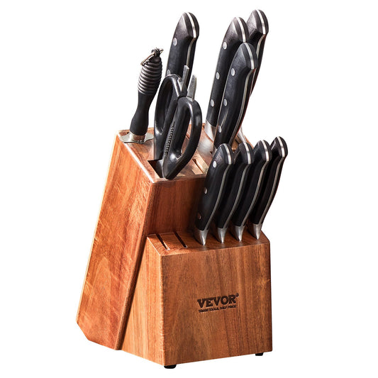 VEVOR Knife Storage Block 15 Slots, Acacia Wood Universal Knife Holders Without