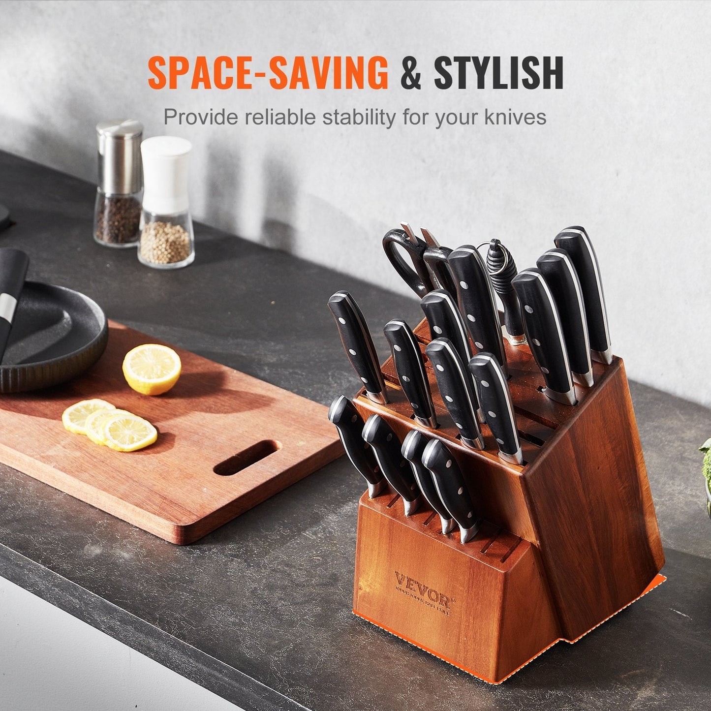 Acacia Wood Knife Storage Block, 25-Slot Universal Organizer, Countertop Stand
