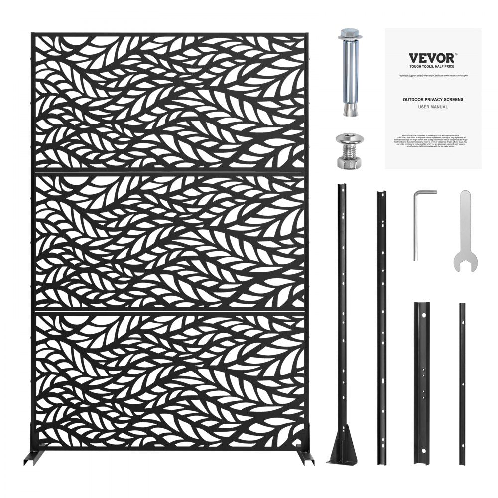 VEVOR Metal Privacy Screen 47" x 72" Outdoor Privacy Screens & Panels Black