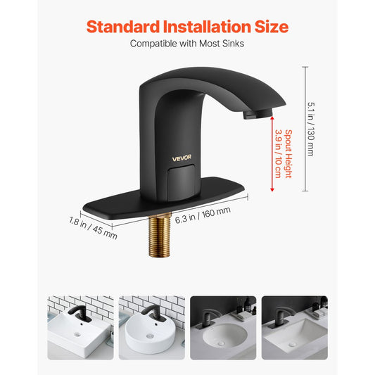 Touchless Bathroom Sink Faucet, Automatic Motion Sensor Restroom Toilet Faucet with Hole Cover Plate, Battery Operated,A