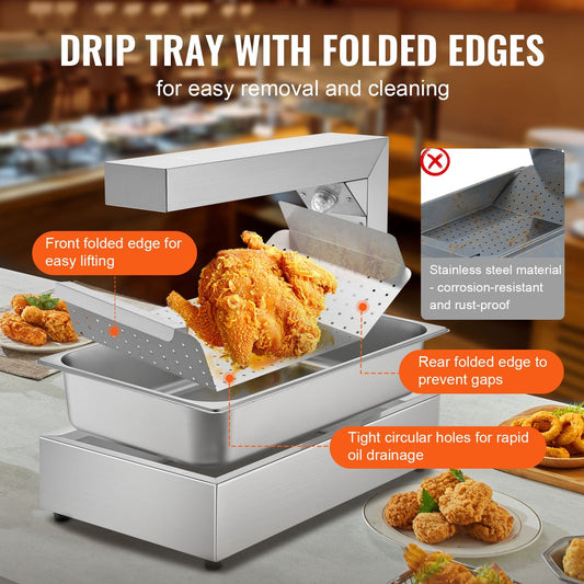 Commercial 750W Stainless Steel Food Warmer Lamp, 0.6m Countertop Unit