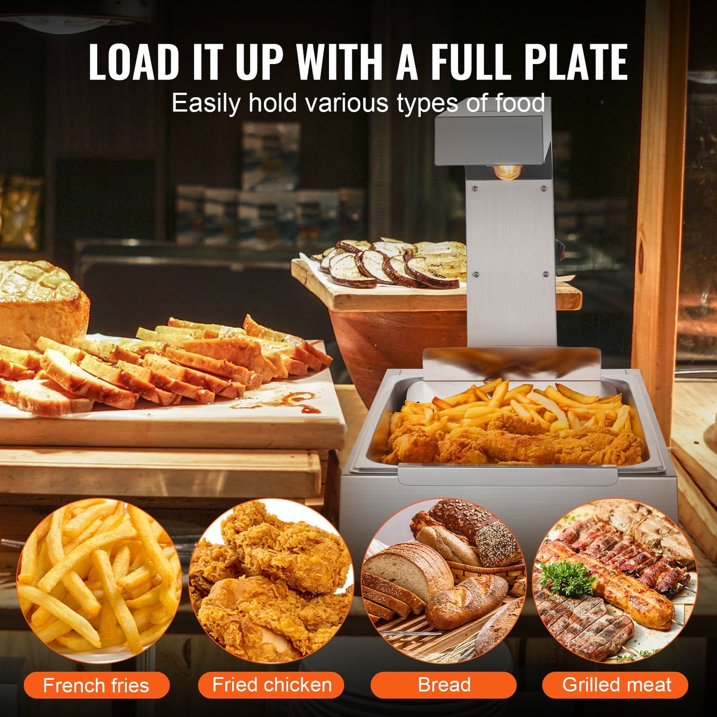 VEVOR French Fry Food Warmer, 750W Commercial Food Heating Lamp, Electric Stainless