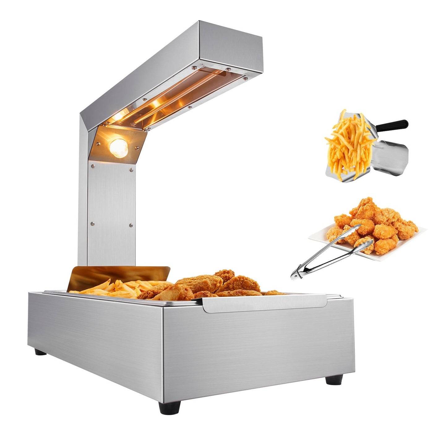 Commercial 750W Stainless Steel Food Warmer Lamp, 0.6m Countertop Unit