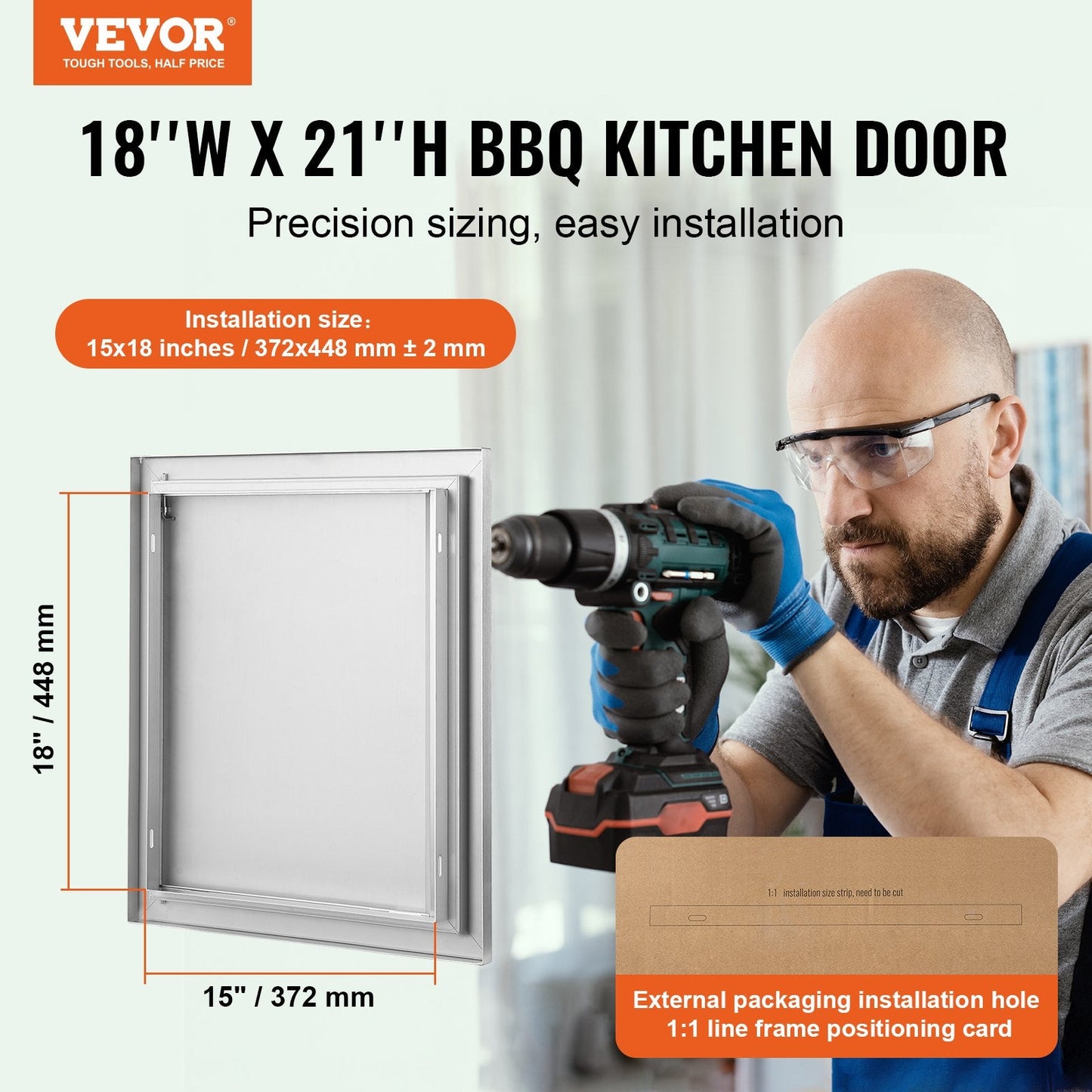 Stainless Steel Outdoor Kitchen BBQ Access Door, 0.46x0.53m, Recessed Handle