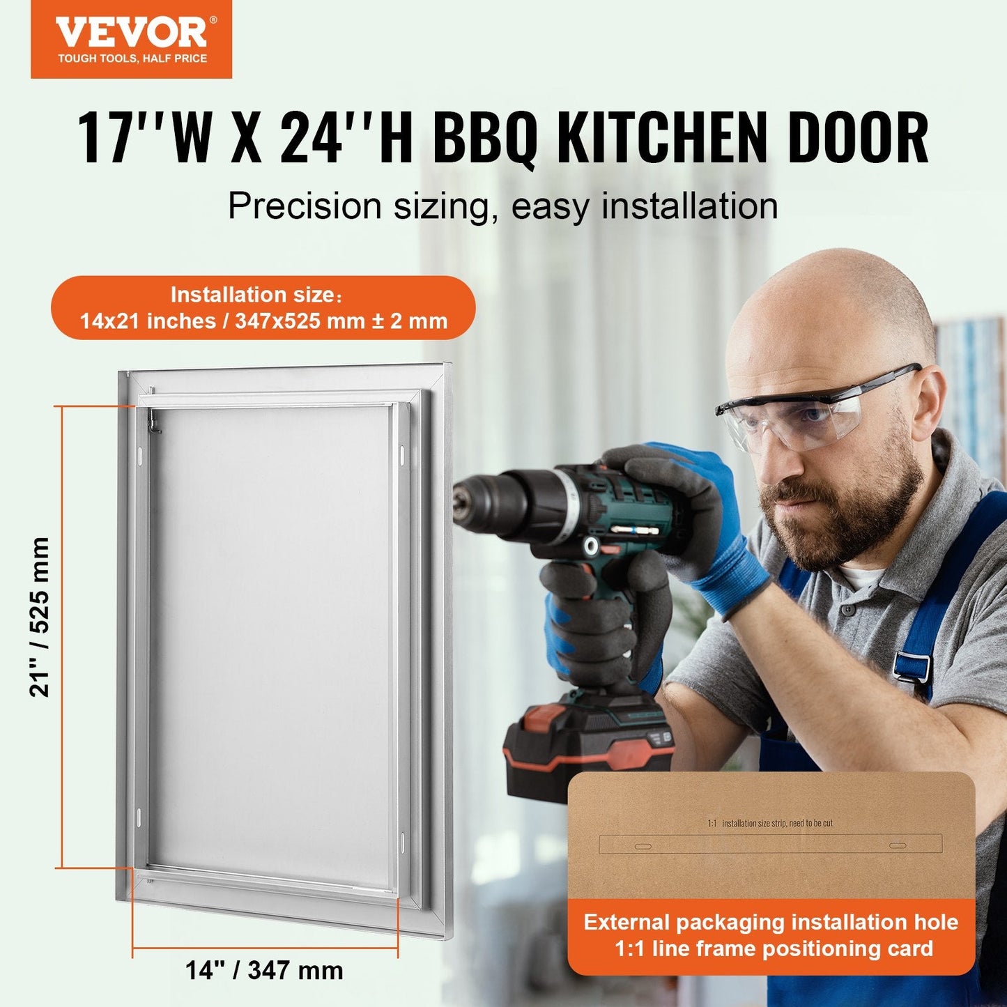 Stainless Steel Outdoor Kitchen Access Door, 0.43x0.61 m, Recessed Handle
