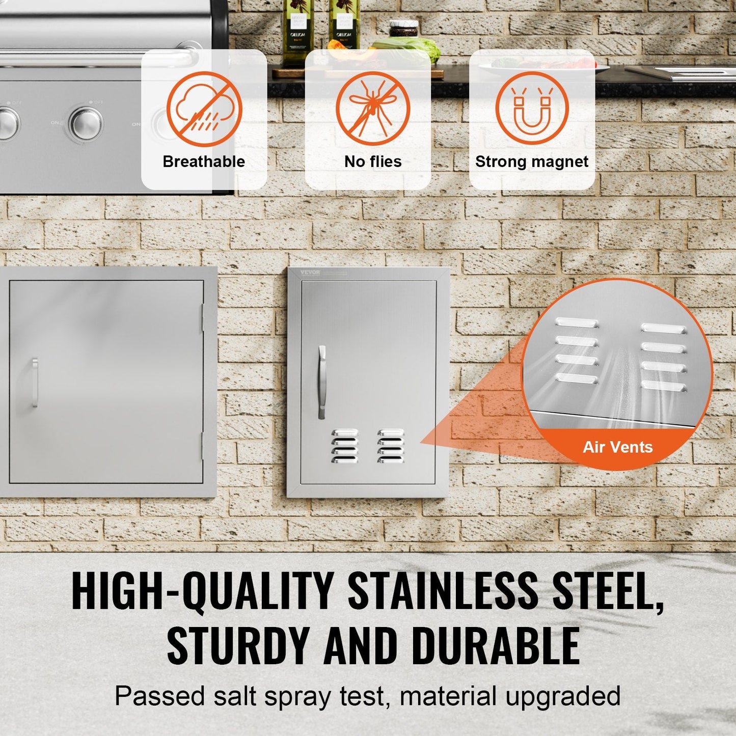Stainless Steel Outdoor BBQ Kitchen Access Door, 0.36x0.51m, Vertical Mount