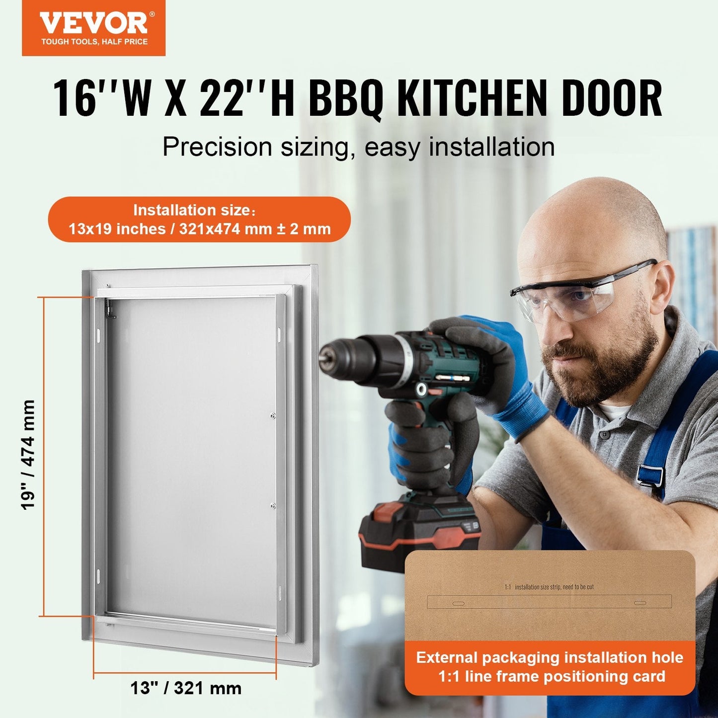 Stainless Steel Outdoor Kitchen Access Door, 0.41x0.56m, Single Flush Mount