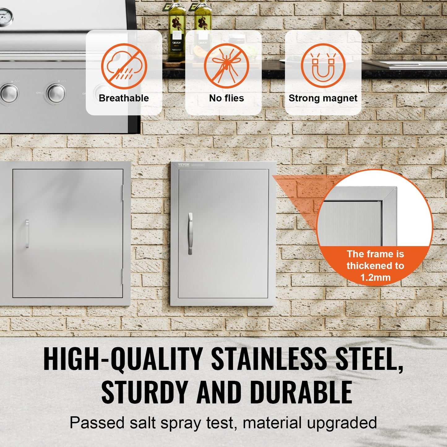 Stainless Steel Outdoor Kitchen Access Door, 0.41x0.56m, Single Flush Mount