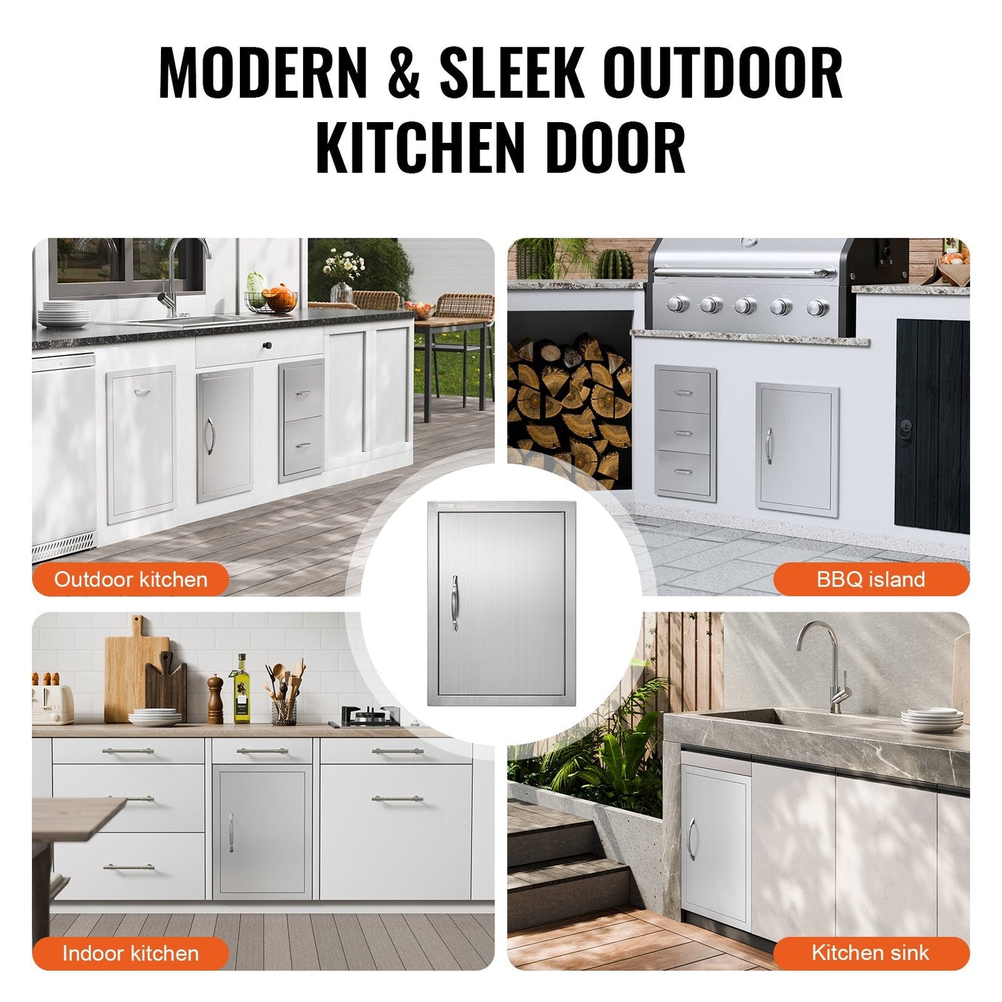 Stainless Steel Outdoor Kitchen Access Door, 0.41x0.56m, Single Flush Mount