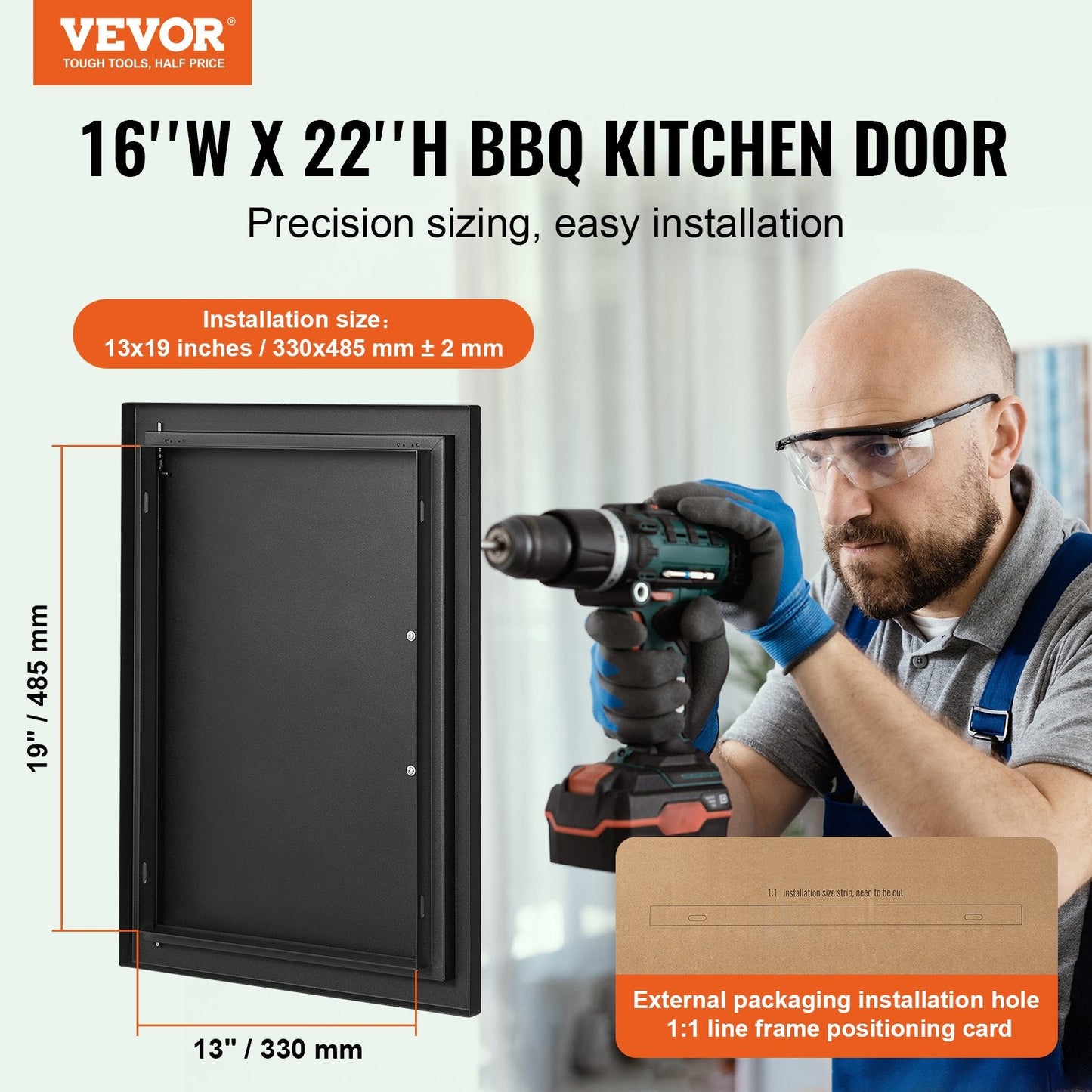 Outdoor Kitchen Access Door, 0.41x0.57 m, Matte Black, Cold Plate Flush Mount