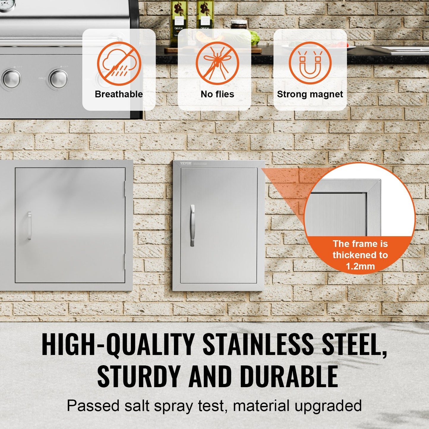 Stainless Steel Outdoor BBQ Kitchen Access Door, 0.36x0.51 m, Easy Install