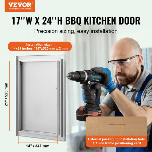 Flush-mount stainless steel outdoor kitchen door provides a clean modern cabinet appearance