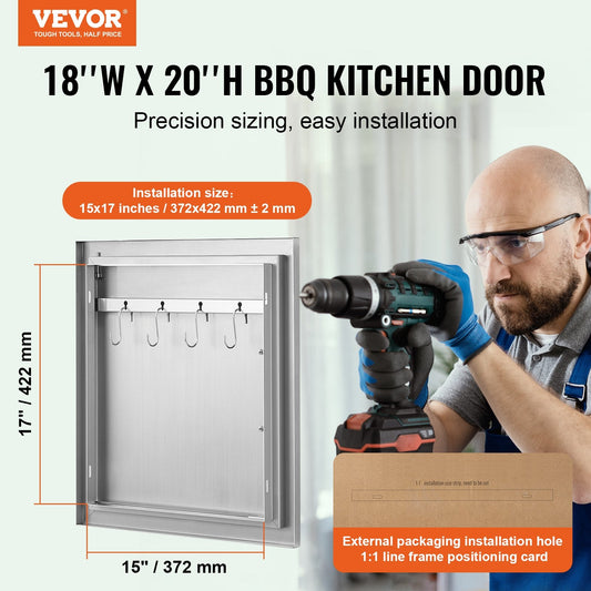 Flush-mount BBQ island door offers durable access to storage beneath an outdoor grill