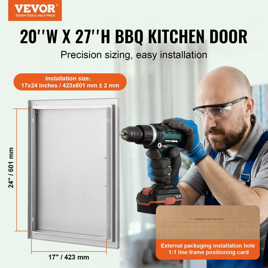 Rustproof waterproof stainless steel BBQ cabinet door features a seamless frame and durable U-shaped panel