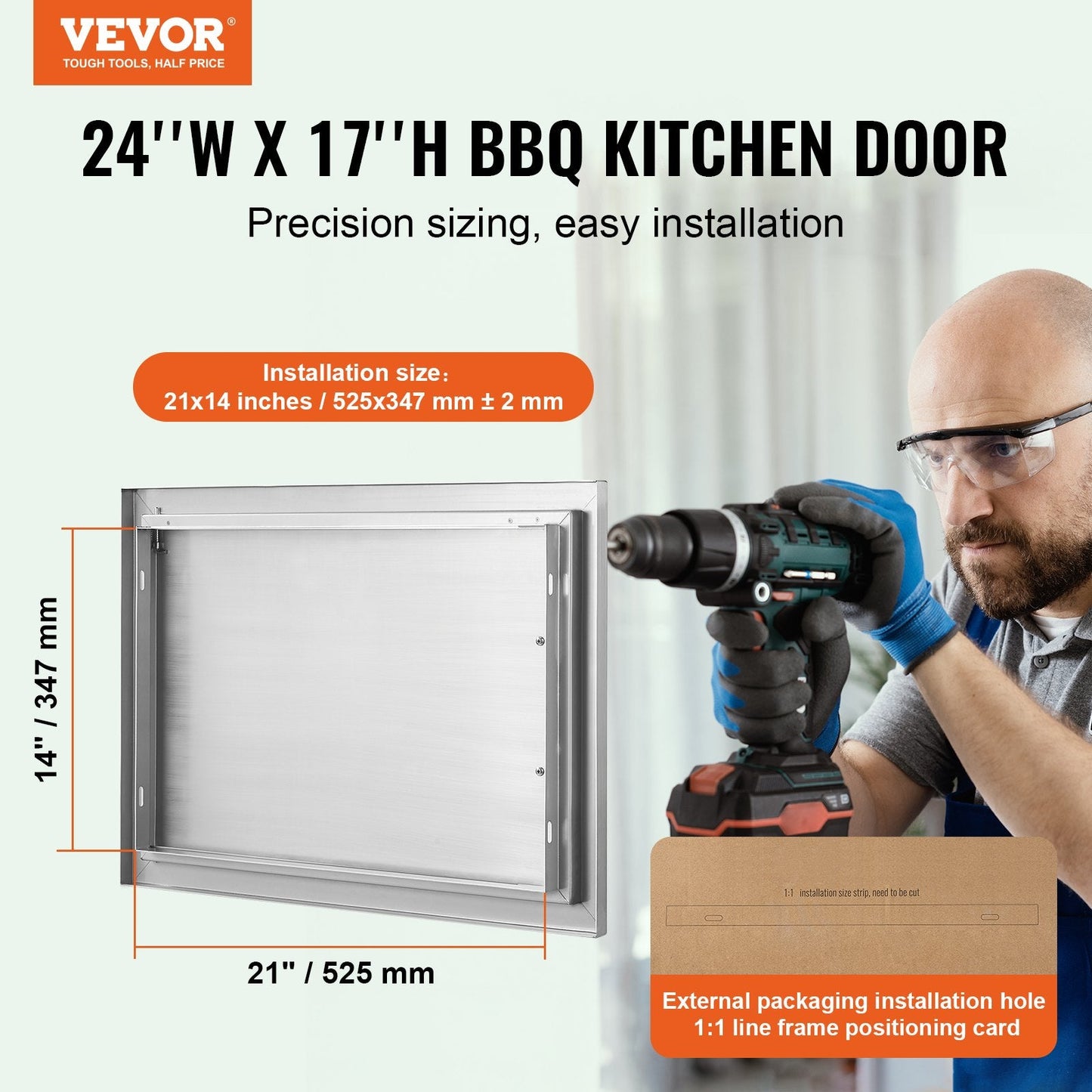 Stainless Steel Outdoor Kitchen Access Door, 0.61x0.43 m, Single Flush Mount