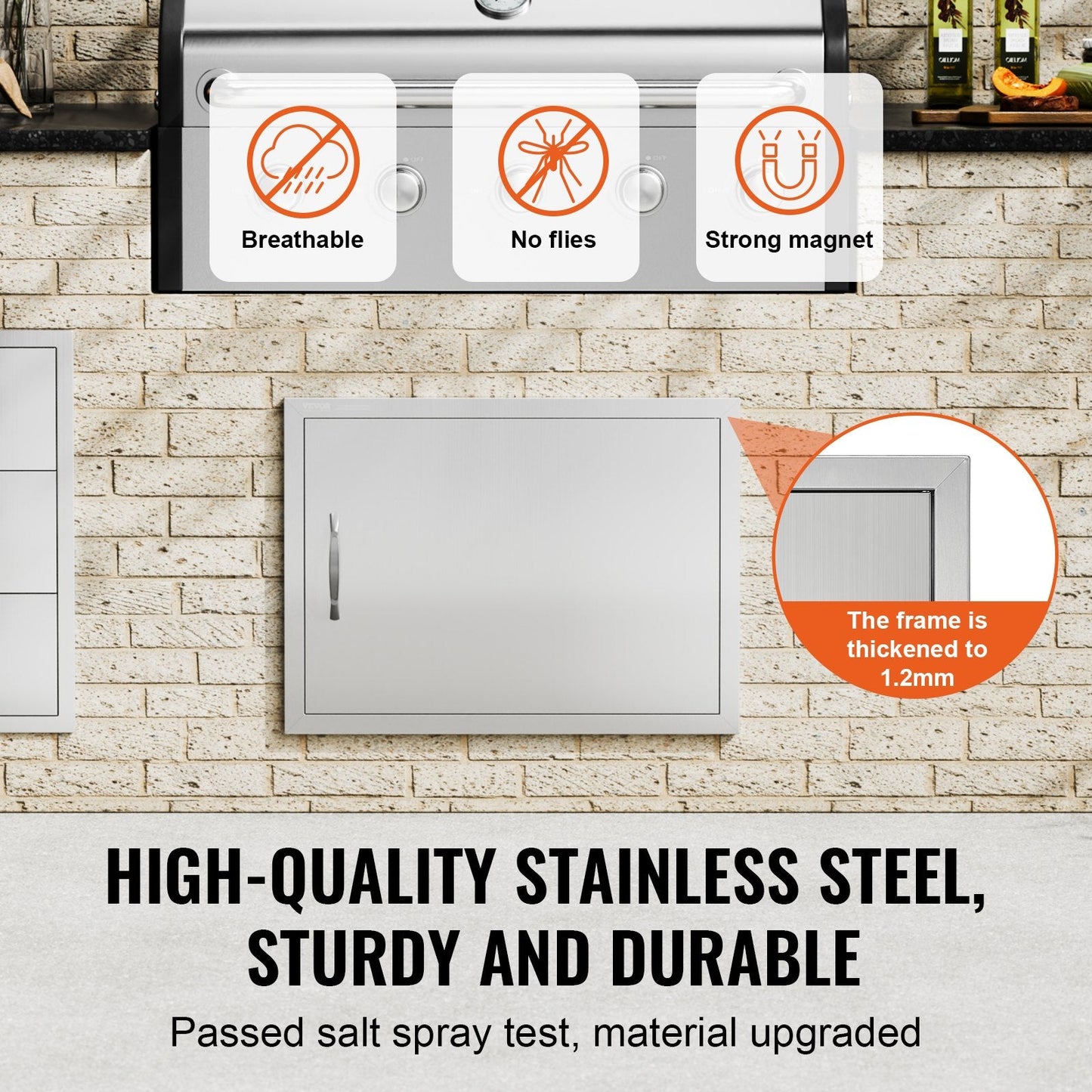 Stainless Steel Outdoor Kitchen Door, 0.69x0.51m, for BBQ Island and Grill Stations