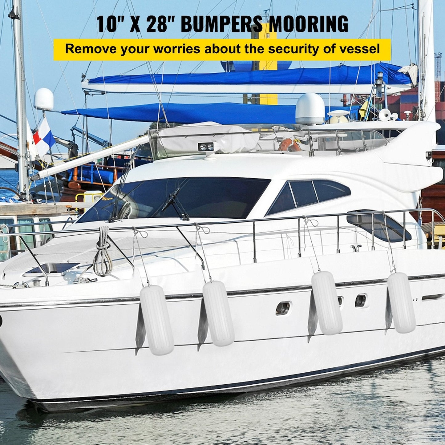4 Ribbed Boat Fender 0.25m x 0.71m White Center Hole for Mooring Protection