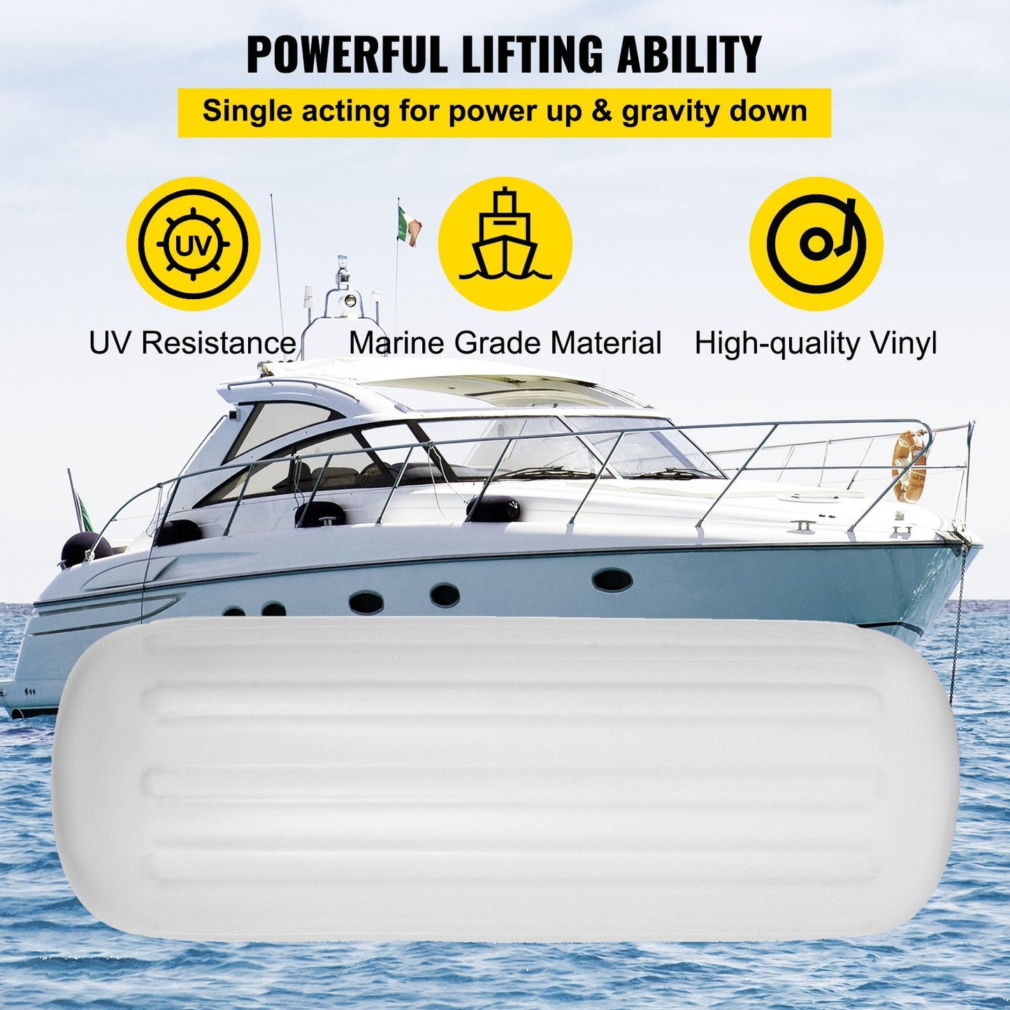 4 Ribbed Boat Fender 0.25m x 0.71m White Center Hole for Mooring Protection
