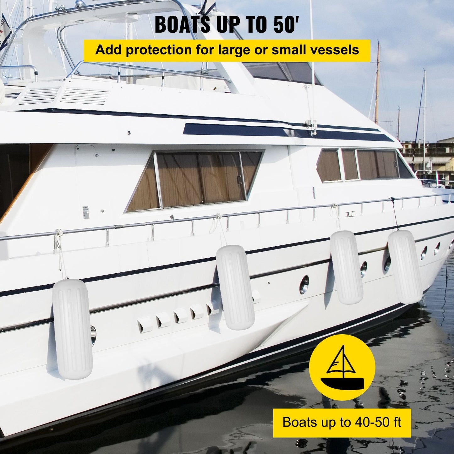 4 Ribbed Boat Fender 0.25m x 0.71m White Center Hole for Mooring Protection