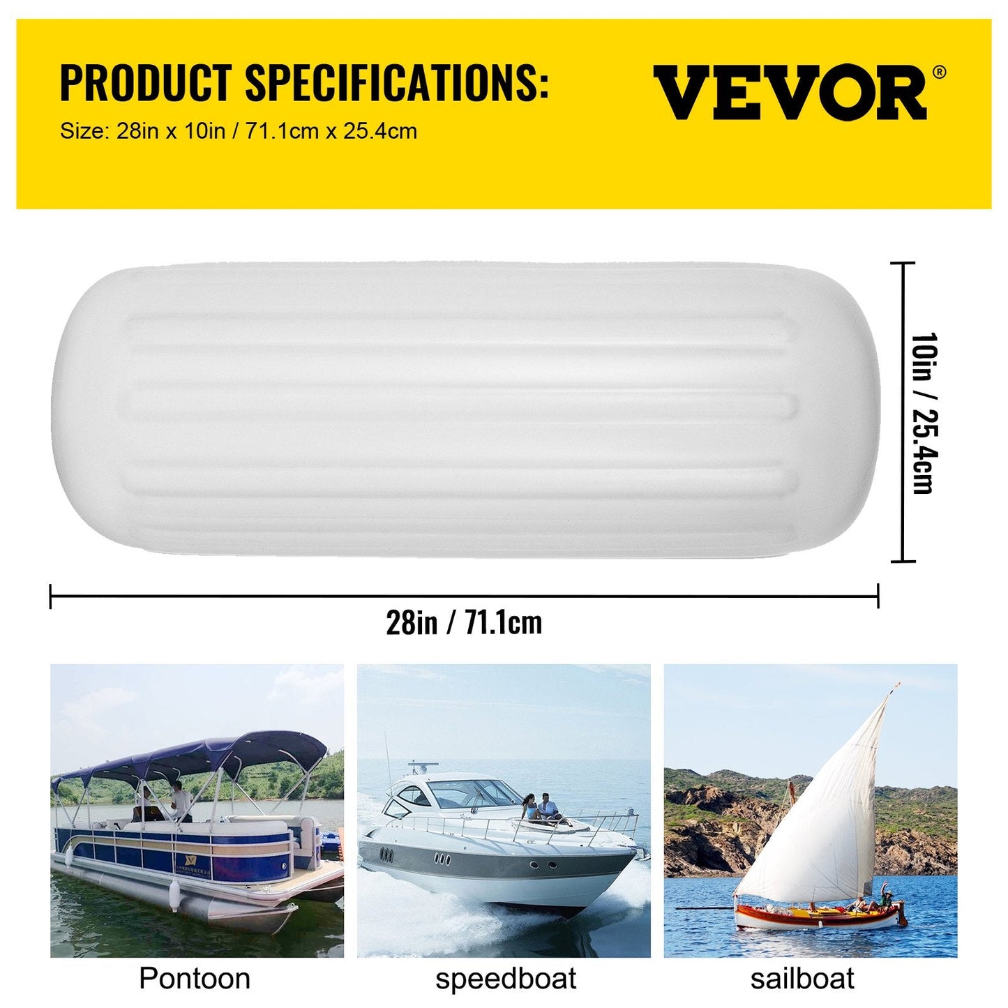 4 Ribbed Boat Fender 0.25m x 0.71m White Center Hole for Mooring Protection